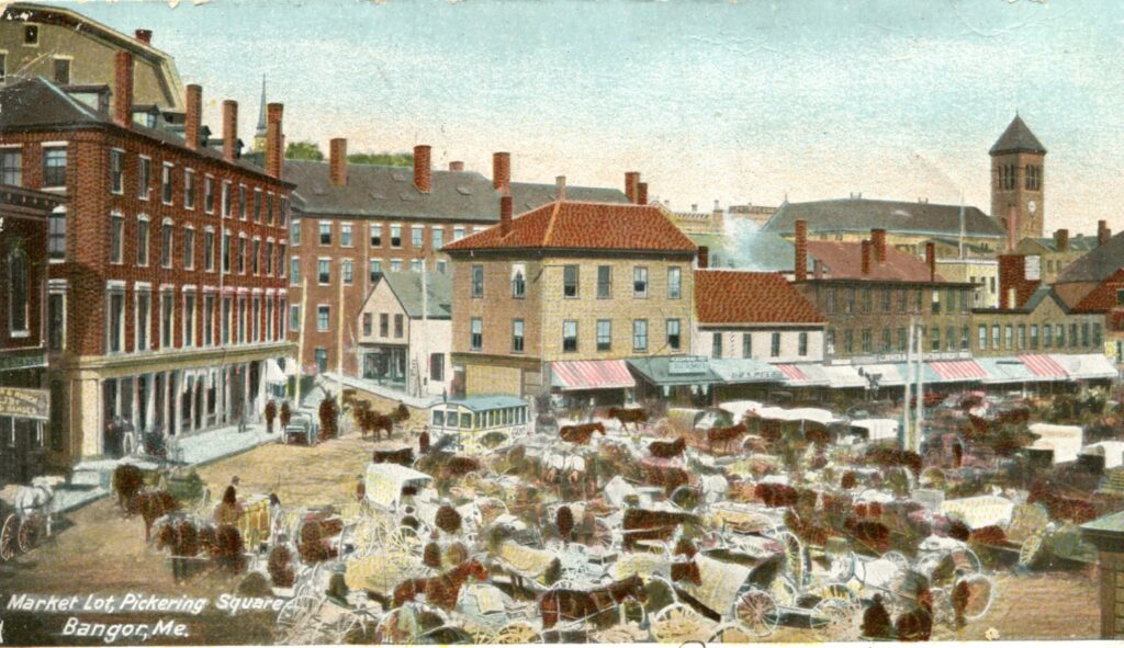 Pickering Square Bangor Maine c. 1870, color postcard
